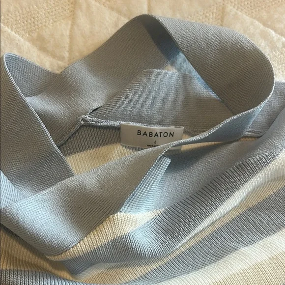 Aritzia Babaton Sculpt Knit Criss Cross Cropped Tank Birch/ Cement Blue NWT - Picture 11 of 11